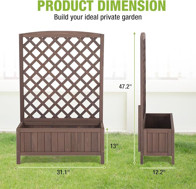 GUTINNEEN Planter Box with Trellis Outdoor Tall Flower Standing Vertical Lattice Frames for Climbing Plants Large Bottom Space for Patio Garden Flower Bed