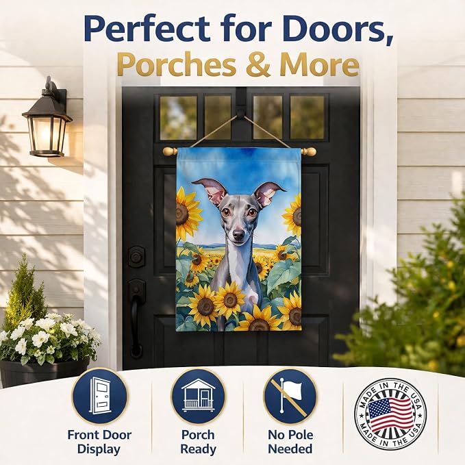 Caroline's Treasures DAC6101CHF Italian Greyhound in Sunflowers House Flag Large Porch Sleeve Pole Decorative Outside Yard Banner Artwork Wall Hanging, Polyester, House Size, Multicolor