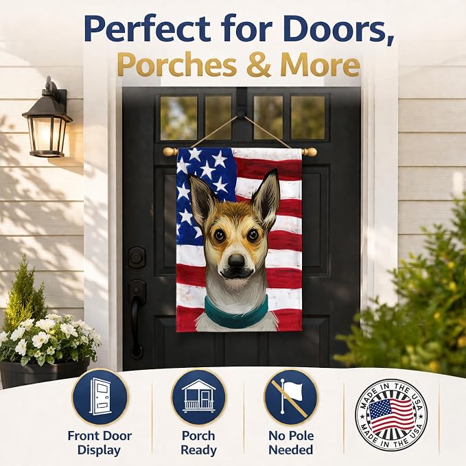 Caroline's Treasures CK6632CHF Norwegian Lundehund Dog American Flag House Flag Large Porch Sleeve Pole Decorative Outside Yard Banner Artwork Wall Hanging, Polyester, House Size, Multicolor