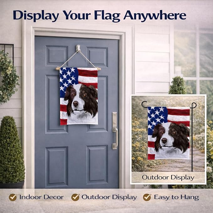 Caroline's Treasures CK6447GF Border Collie Dog American Flag Garden Flag Mailbox Flag Decorative Yard Flag Banner Outside Patio Artwork Yard Flower Beds, Garden Size, Multicolor