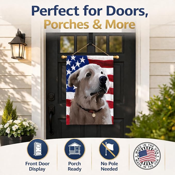 Caroline's Treasures CK6386CHF Akbash American Flag House Flag Large Porch Sleeve Pole Decorative Outside Yard Banner Artwork Wall Hanging, Polyester, House Size, Multicolor
