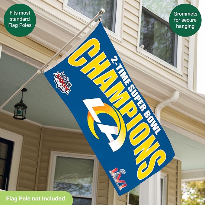 Team Sports America NFL LA Rams Multi-Win Superbowl Champions 3x5 Flag for Outside with Grommets | Outdoor & Indoor | Heavy Duty Flag & Banner | Works with Flag Pole for Outside House