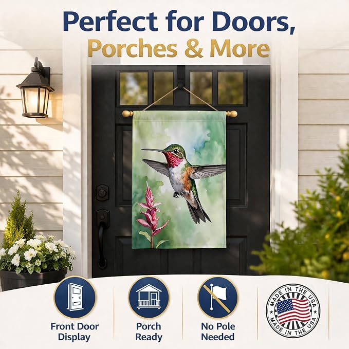 Caroline's Treasures Calliope Hummingbird House Flag Large Porch Sleeve Pole Decorative Outside Yard Banner Artwork Wall Hanging, Polyester, House Size, Multicolor