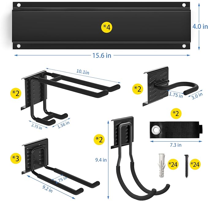 64" Wall Mount Tool Storage Rack, 15 PCS Heavy Duty Steel Yard Garden Tool Organizer, Garage Tool Organizer Wall Mounted Storage System Hold Up to 550lbs, with 2 Extension Cord