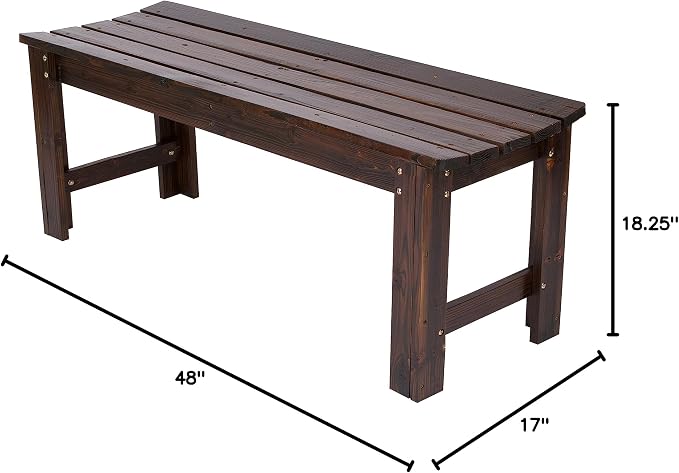 Shine Company Outdoor Wood Backless Patio Garden Bench, 4 Ft, Burnt Brown