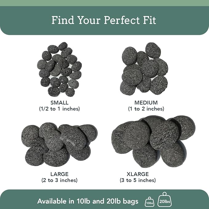 Black Lava Rocks & Fire Glass for Fire Pit - 1/2 to 1 inch 20 lbs - Gas Fireplace Rocks - Decorative Lava Stone Volcanic Rock for Outdoor & Indoor Gas Fireplace