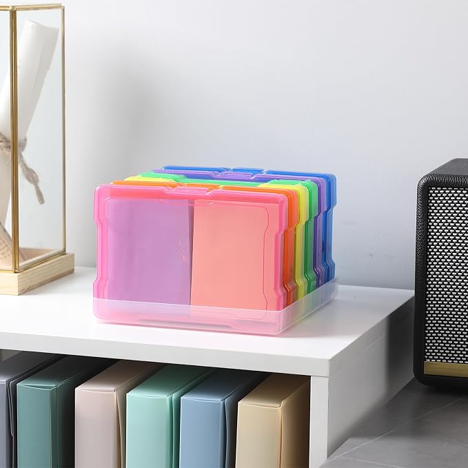novelinks 6 Pcs 4"x6" Plastic Photo Storage Boxes with Tray (Color 3Pack) | Photo Organizers and Storage, Task Boxes for Special Education, Flash Card Holder, 4x6 Index Card Holder, Picture Boxes