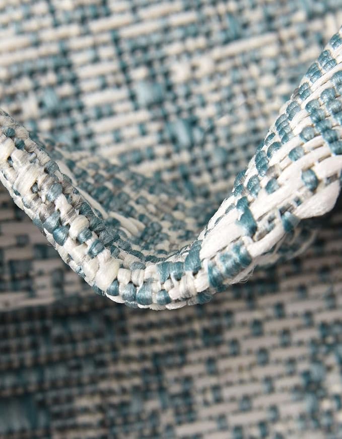 Unique Loom Outdoor Traditional Collection Area Rug - Valeria (7' 10" x 11' Rectangle, Aqua/ Ivory)