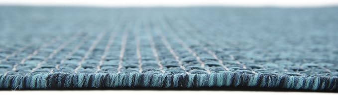 Unique Loom Collection Casual Transitional Solid Heathered Indoor/Outdoor Flatweave Area Rug (6' 1" x 9' Rectangle, Teal/Navy Blue)