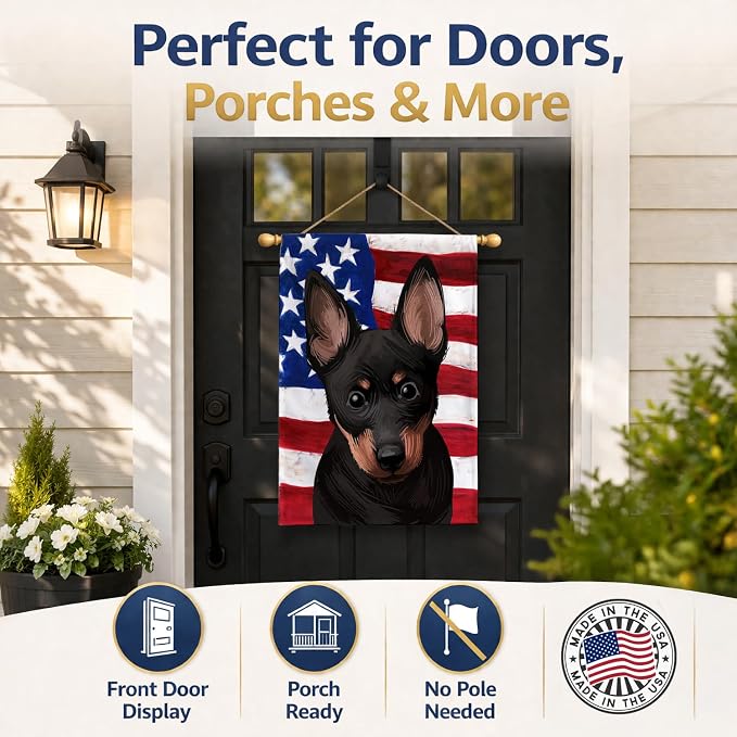 Caroline's Treasures CK6603CHF Lancashire Heeler American Flag House Flag Large Porch Sleeve Pole Decorative Outside Yard Banner Artwork Wall Hanging, Polyester, House Size, Multicolor