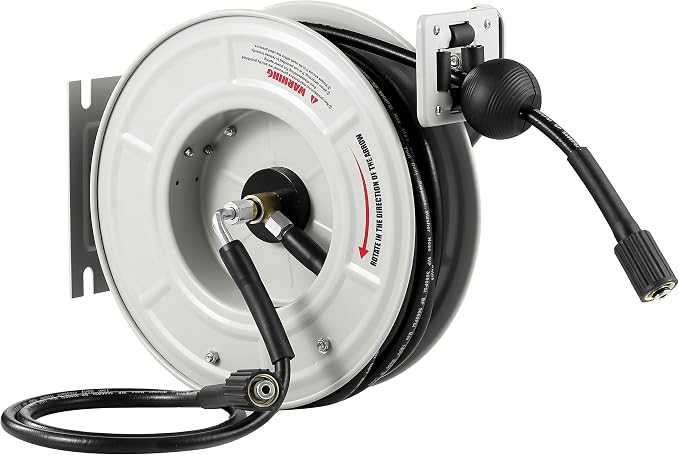 Tool Daily Retractable Pressure Washer Hose Reel 60 FT x 1/4”, Heavy Duty Power Washer Hose Reel 3600 PSI, Auto-Rewinding, Wall/Floor Mounted