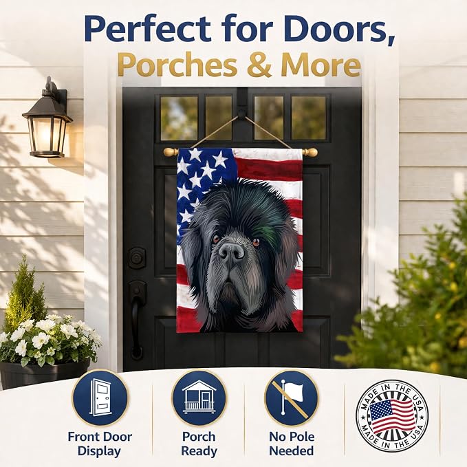 Caroline's Treasures CK6626CHF Newfoundland Dog American Flag House Flag Large Porch Sleeve Pole Decorative Outside Yard Banner Artwork Wall Hanging, Polyester, House Size, Multicolor