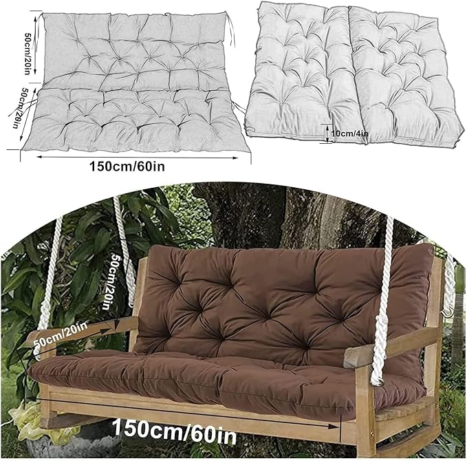 Swing Cushion Replacement Outdoor Porch Waterproof Bench Cushion 2-3 Seater Washable Bench Replacement Cushions for Outdoor Patio Porch Swing Cushions