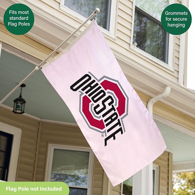 NCAA Ohio State University Flag with Grommets, 3'x5' Ohio State Buckeyes Outdoor College Flags & Banners for Garden Patio Indoor Wall Décor