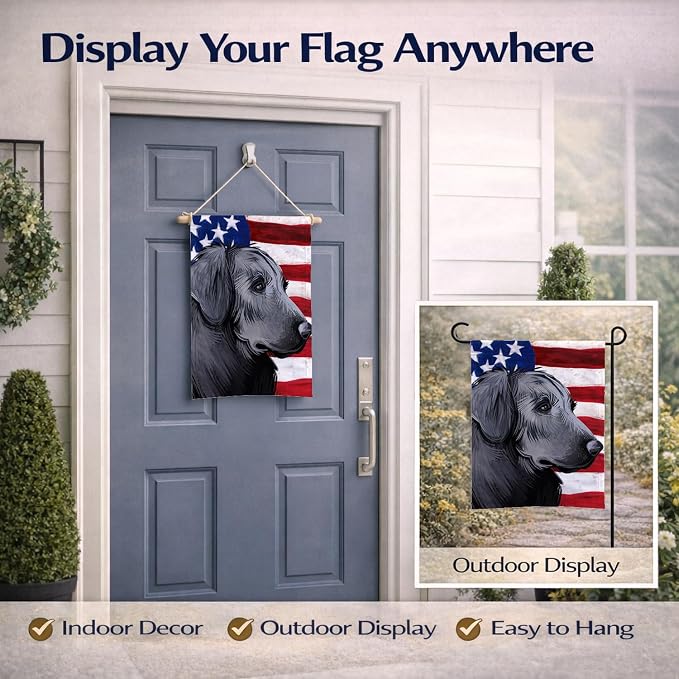 Caroline's Treasures CK6526GF Flat-Coated Retriever American Flag Garden Flag Mailbox Flag Decorative Yard Flag Banner Outside Patio Artwork Yard Flower Beds, Garden Size, Multicolor