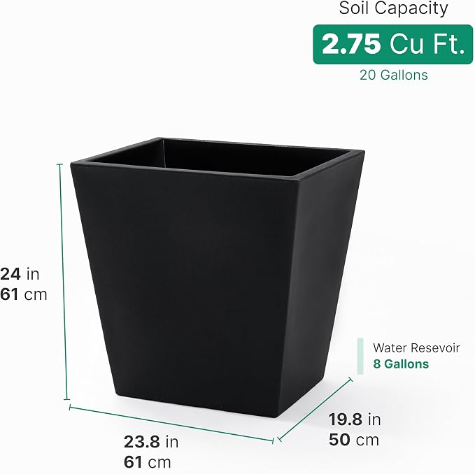 Step2 Tremont 20x24 Planter 2-Pack, Large Resin Planters for Outdoor Plants, Self-Watering, Black