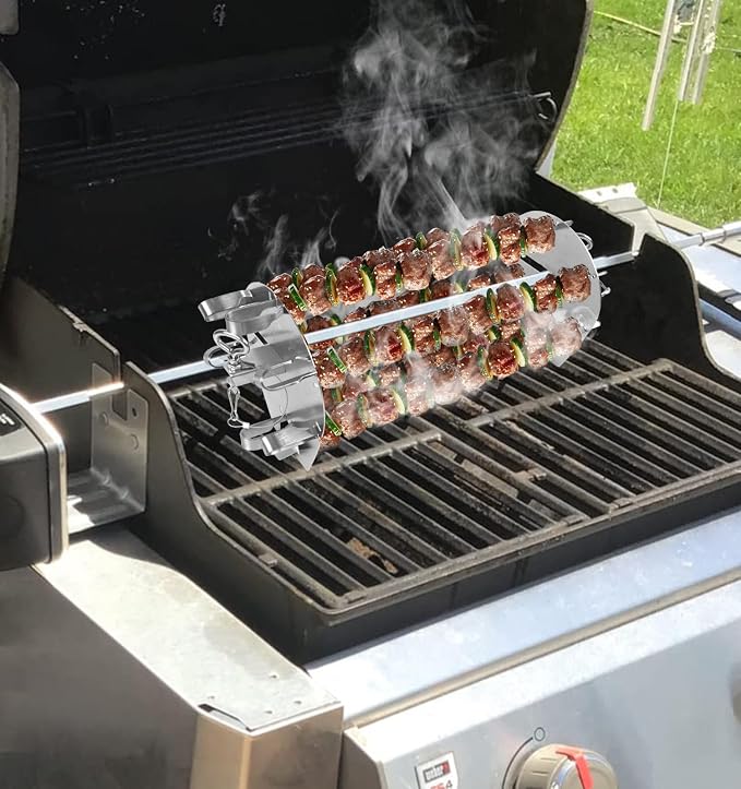 Grill Rotisserie Accessories for Weber Crafted Rotisserie Skewers, Shish Kebab Skewer Set w/Carry Bag for Weber Genesis,Spirit,Summit Gas Grill, 7675 Rotisserie Skewer for Most Grills,Stainless Steel