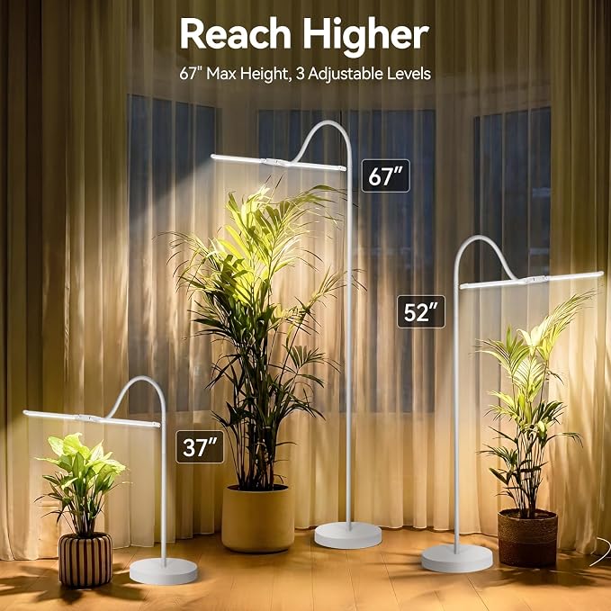 3CCT Grow Lights for Indoor Plants, 168 Full Spectrum LED Plant Light for Indoor Growing with 180° Expandable Lamp Head, 4/8/12H, Dimmable, 67in Tall Adjustable Standing Grow Light with 360° Gooseneck