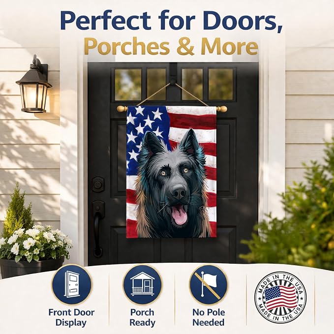 Caroline's Treasures CK6507CHF Dutch Shepherd Dog American Flag House Flag Large Porch Sleeve Pole Decorative Outside Yard Banner Artwork Wall Hanging, Polyester, House Size, Multicolor