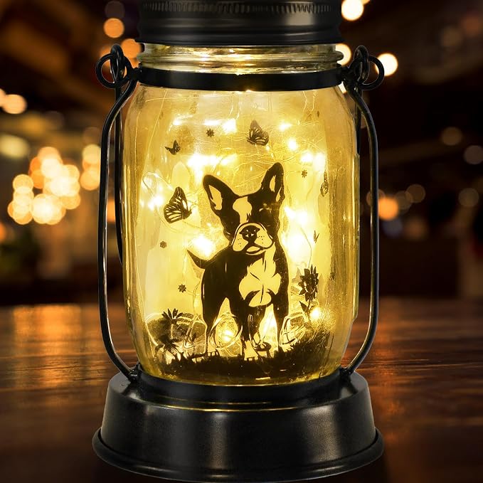 kyoryuger Boston Terrier Gifts for Women/Men Boston Terrier Solar Lanterns Mom Birthday Dog Lovers Lantern Pet Loss Dog Memorial Lights Solar Garden Decor for Yard, Patio,Backyard,Porch Torches Light
