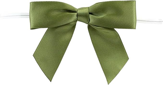 Reliant Ribbon 5170-04305-3X2 Satin Twist Tie Bows - Large Bows, 7/8 Inch X 100 Pieces, Moss