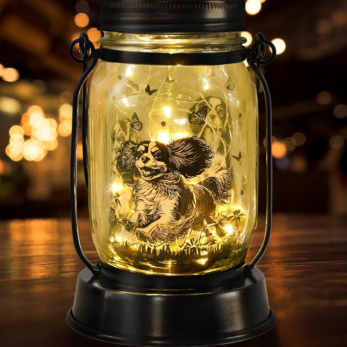 kyoryuger Cavalier King Charles Spaniel Gifts for Women/Men Cavalier Solar Lanterns Mom Birthday Dog Lovers Lantern Pet Loss Dog Memorial Lights Solar Garden Decor Yard, Patio,Backyard,Porch Torches