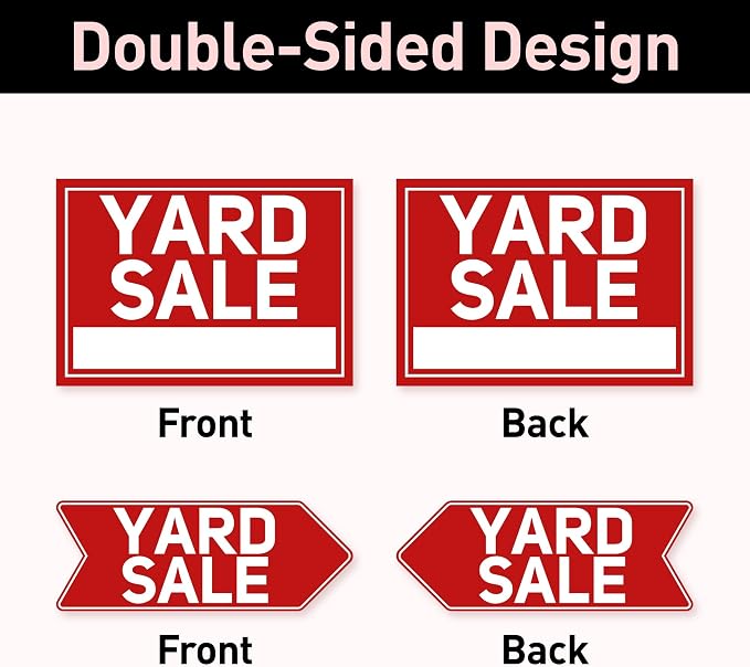 6 Pcs Yard Sale Signs with Stakes, 2-Pack Large Yard Sale Signs 17" x 12" and 4-Pack Arrow Sale Signs 17" x 6", Double-Sided Waterproof Yard Signs for Yard Sale Kit and Supplies