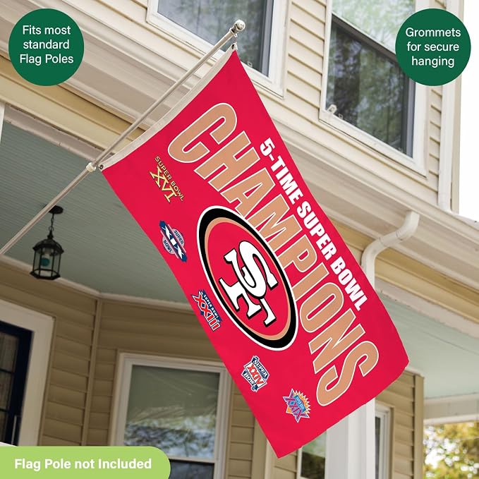 Team Sports America NFL San Francisco 49ers Multi-Win Superbowl Champions 3x5 Flag for Outside with Grommets | Outdoor & Indoor | Heavy Duty Flag & Banner | Works with Flag Pole for Outside House