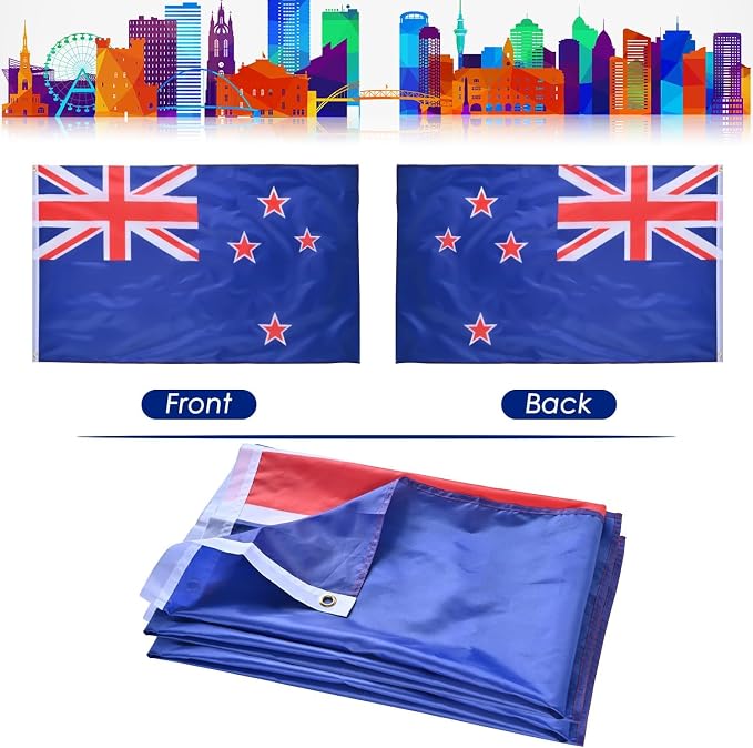 AhfuLife New Zealand Flag Kiwi Flag 3x5 Ft, Large New Zealand National Flags for Outside - Double Side with Brass Eyelets for Olympic Party Decorations, Bar Garden Street Decoration Indoor Outdoor
