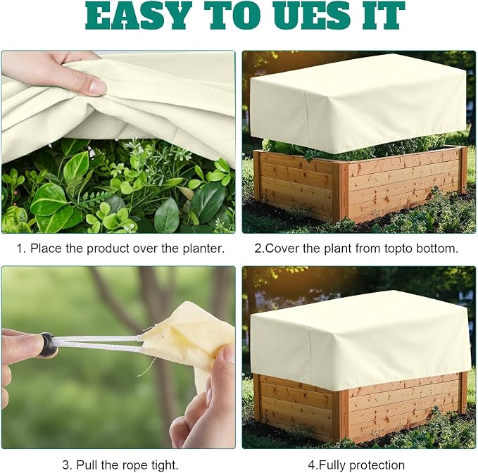 4 Pcs Plant Covers Freeze Protection 52×28.3×19.7 Inch Rectangular Plant Box Cover with Drawstring Large Tree Covers Frost Protection Blankets for Outdoor Garden Raised Beds(Yellow)