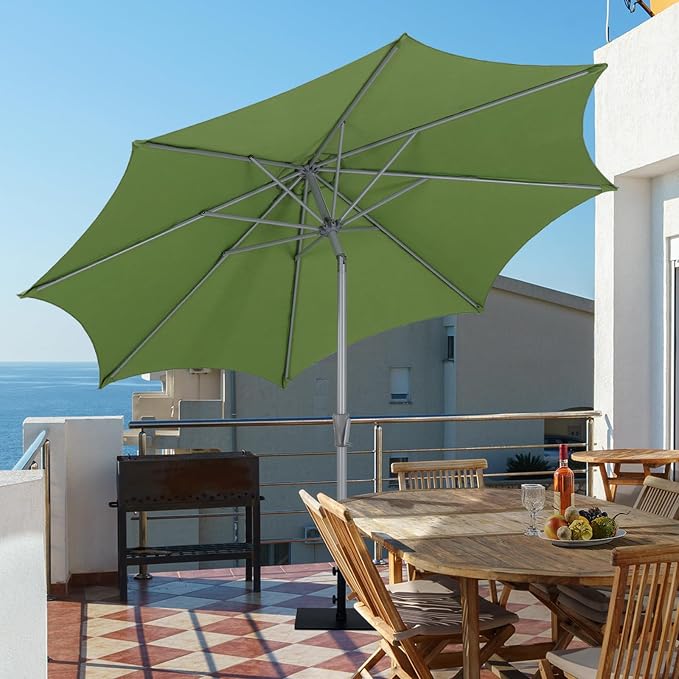Tempera Patio Umbrellas Arc Edge Outdoor Table Market Umbrellas with Crank & Pust Button Tilt|Auto-Tilt, 8 Steel Ribs, High Color-Fastness Canopy