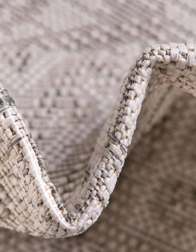 Unique Loom Outdoor Aztec Collection Area Rug - Coba (10' x 13' 1" Rectangle, Light Gray/ Ivory)
