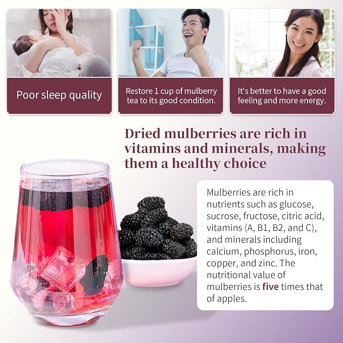 Baihuatang Natural Dried Black Mulberries Premium Dried Black Mulberries Dried Mulberries Black Mulberry Tea Herbal Tea No Sugar Added & No Additives Dried Fruit Snack 黑桑椹干 桑葚 250g/8.8oz