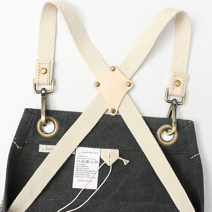 Jeanerlor - 16oz Water-Resistant Work Aprons for Women and Men Canvas Tool Apron with Pockets Adjustable S to XXXL