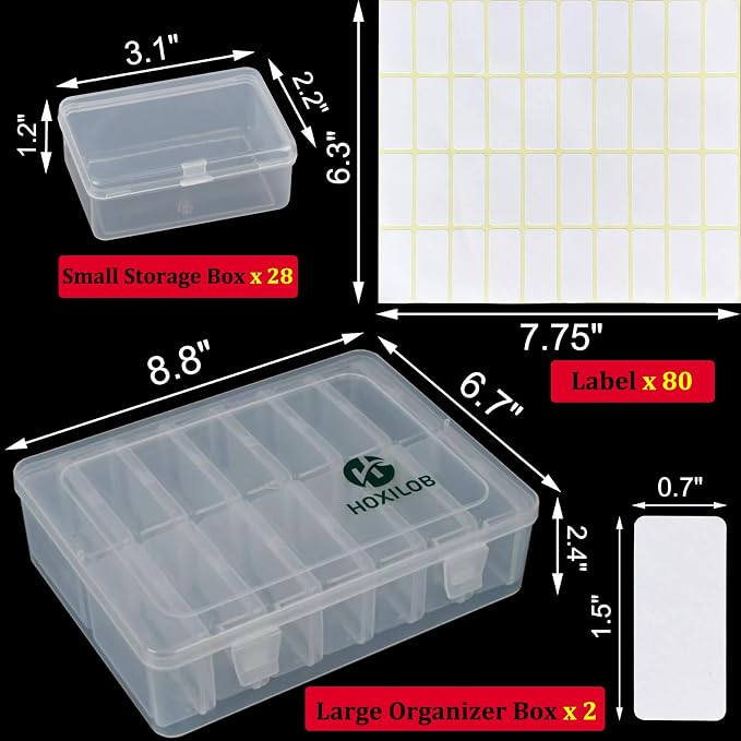 30 Pieces Bead Organizer Boxes, Medium Clear Plastic Storage Container with Labels, Large Craft Case Ideal for Big Beads Jewelry Making Supplies DIY Bracelets Screws Seeds Mini Tools and Small Parts