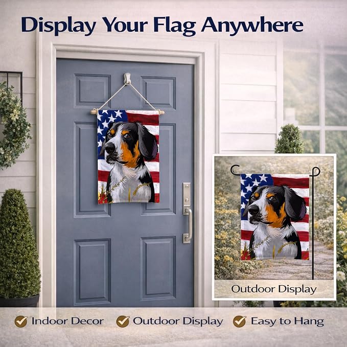 Caroline's Treasures CK6516GF Entlebucher Mountain Dog American Flag Garden Flag Mailbox Flag Decorative Yard Flag Banner Outside Patio Artwork Yard Flower Beds, Garden Size, Multicolor