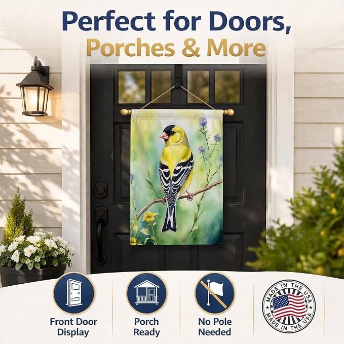 Caroline's Treasures American Goldfinch House Flag Large Porch Sleeve Pole Decorative Outside Yard Banner Artwork Wall Hanging, Polyester, House Size, Multicolor