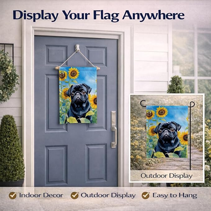 Caroline's Treasures DAC6144GF Pug in Sunflowers Garden Flag Mailbox Flag Decorative Yard Flag Banner Outside Patio Artwork Yard Flower Beds, Garden Size, Multicolor