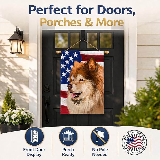 Caroline's Treasures CK6524CHF Finnish Lapphund Dog American Flag House Flag Large Porch Sleeve Pole Decorative Outside Yard Banner Artwork Wall Hanging, Polyester, House Size, Multicolor