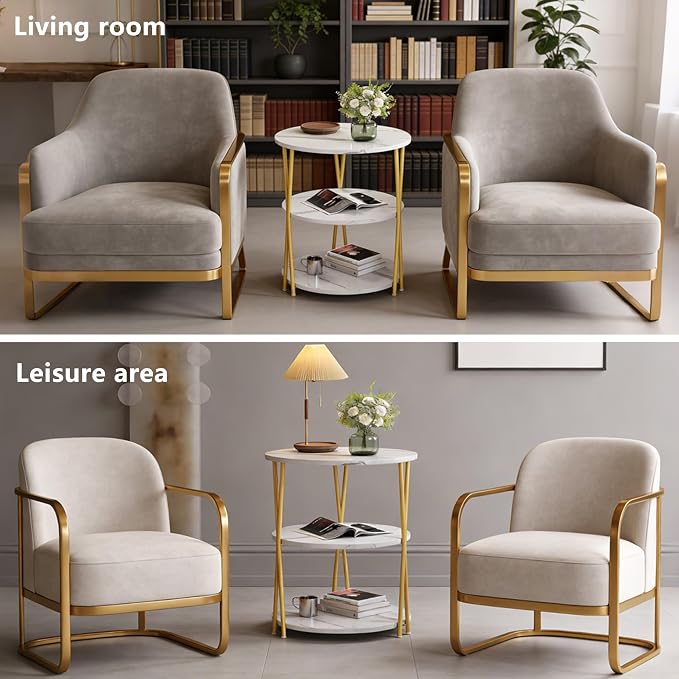 23 Inch Round Side Table 3-Tier End Table Living Room Small Patio Table Nightstands Round Coffee Table Spacious Top for Couch Bedroom 3 Storage Shelves Accent Coffee Table, Marble White
