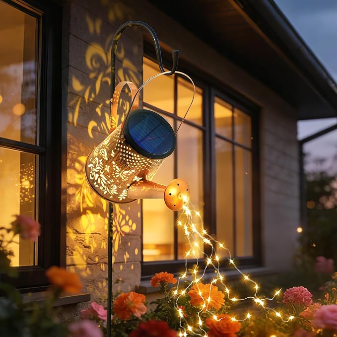 Solar Watering Can Lights:Outdoor Waterproof Metal Led String Lantern - Butterfly Fariy Hanging Decorations for Garden Pathway Patio - Mothers Day Gifts for Mom Grandma Women Over 40