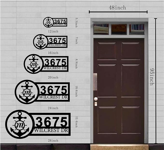 Custom Metal Address Sign Personalized House Number Plaque with Anchor Monogram Nautical Outdoor Address Marker for Front Door Porch Yard Gate Fence Wall Decor
