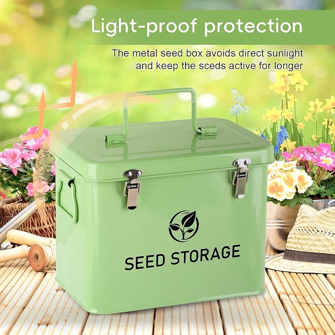 Seed Storage Organizer, Metal Seed Vault Bank Saving Containers Box (Seeds not Included)