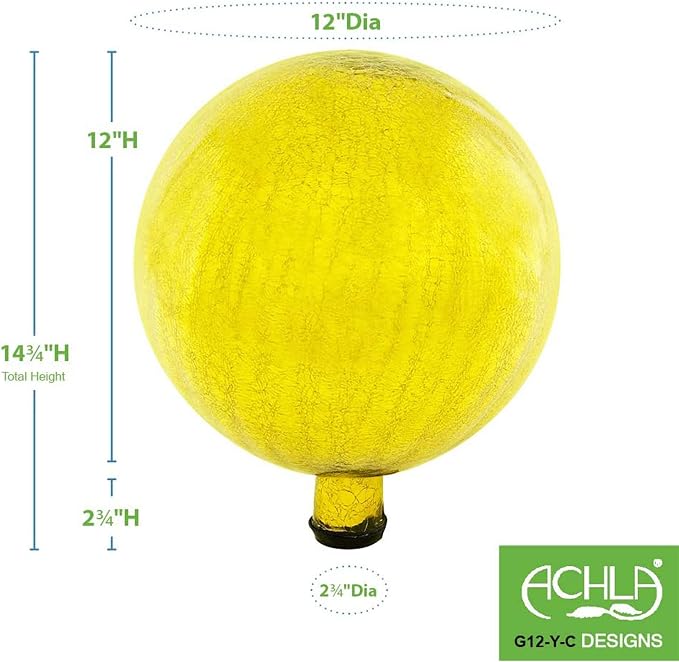 Achla Designs 12-Inch Crackle Gazing Globe Ball, Lemon Drop
