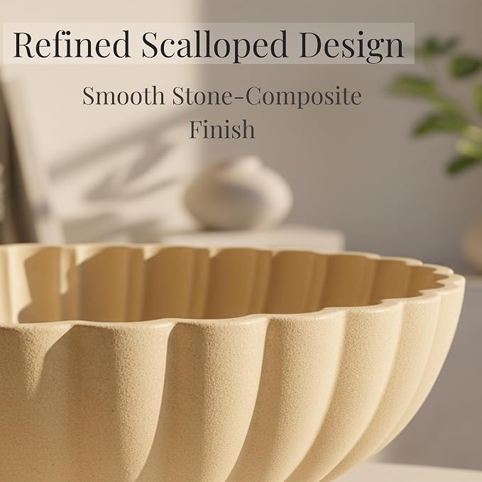 | Decorative Concrete Bowl | Large Handcrafted 12 Inch Ceramic Fruit Bowl | Decorative Bowl for Keys & Entryway Decor | Modern Home Decor Centerpiece | Sand Beige