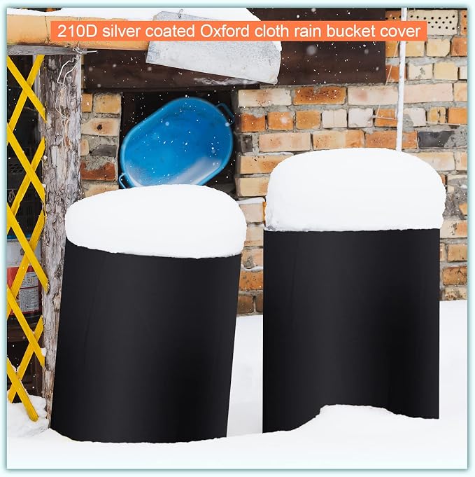 Amylove 55 Gallon Drum Cover, 210D Oxford Cloth Water Storage Barrel Cover, 25 x 37 Inch Outdoor Waterproof Rain Snow Bucket lid with Drawstring, UV Protection, Anti Dust(Black,2 Pcs)