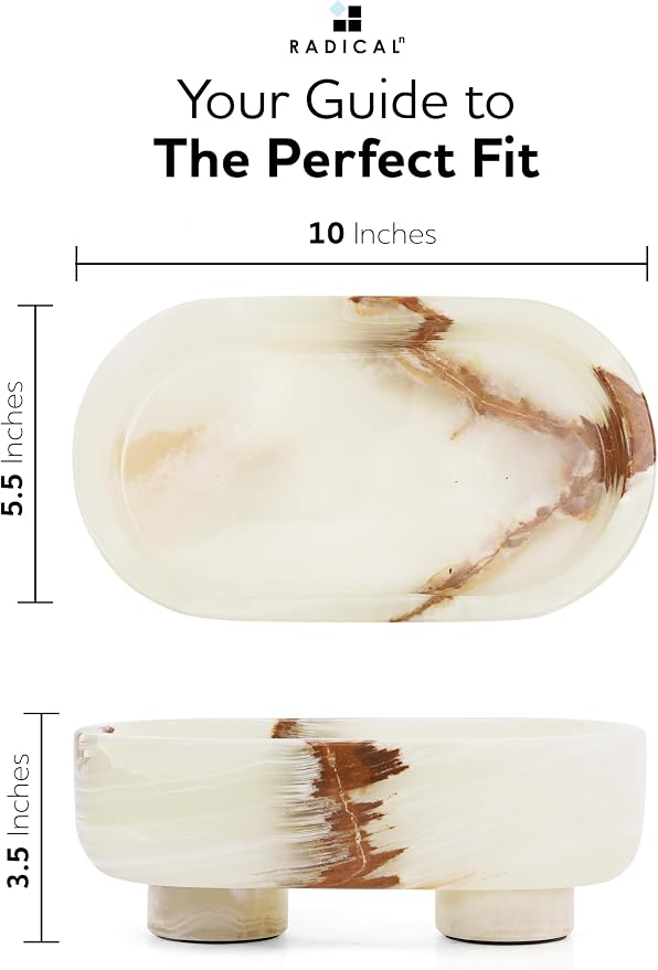 Radicaln Marble Oval Bowl With Stand 10" Inches White Onyx Handmade Fruit Bowl For Kitchen Counter, Ideal Serving Bowl, Candy and Candle Dish & Banana Holder For Kitchen Table