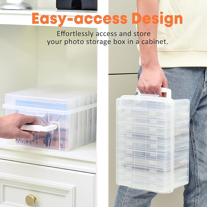 NINU Photo Storage Box 5 x 7 In Photo Case, 10 Inner Large Photo Keeper, Clear Photo Storage Container, Seed Craft Cards Pictures Organizer, Plastic Office Organizer with 1 Label Sticker