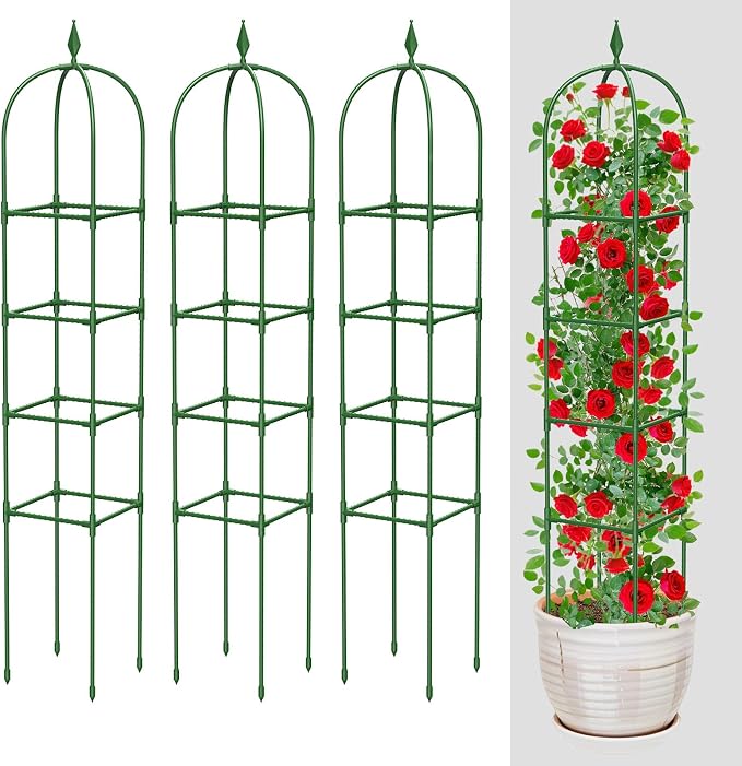 MYMULIKE 2 Pack Garden Obelisk Trellis for Climbing Plants Outdoor & Indoor - 6Ft Rustproof Garden Trellis Plant Support Cage for Vines, Flowers, Vegetables, Roses | Heavy-Duty, Adjustable