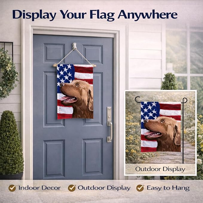 Caroline's Treasures CK6486GF Chesapeake Bay Retriever American Flag Garden Flag Mailbox Flag Decorative Yard Flag Banner Outside Patio Artwork Yard Flower Beds, Garden Size, Multicolor